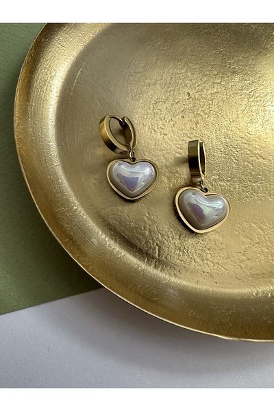 ringbox Gold Steel Tarnish Resistant Pearlescent Bombe Heart Women's Earrings