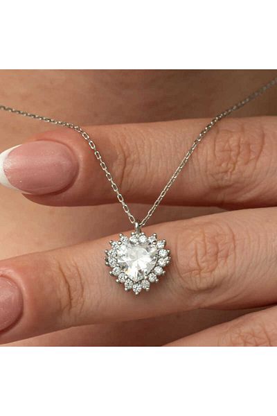 adede Silver Zircon Stone Heart Women's Necklace