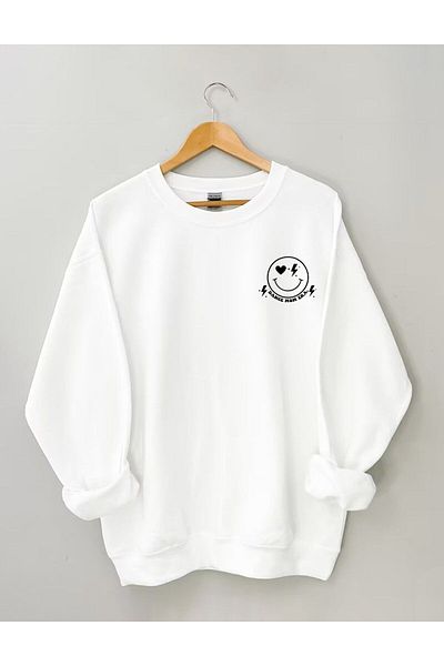 Massgai Унисекс суитшърт с овъглено деколте - суичър с щампа Smile Design