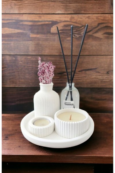 aymumi home Dekoratif Minyatür Çizgili Vazo Fresh Soft Koku Mumlu Set