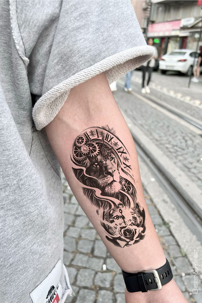 BP Tattoo Aslan ve Saat Geçici Dövme