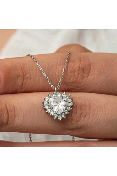 adede Silver Zircon Stone Heart Women's Necklace