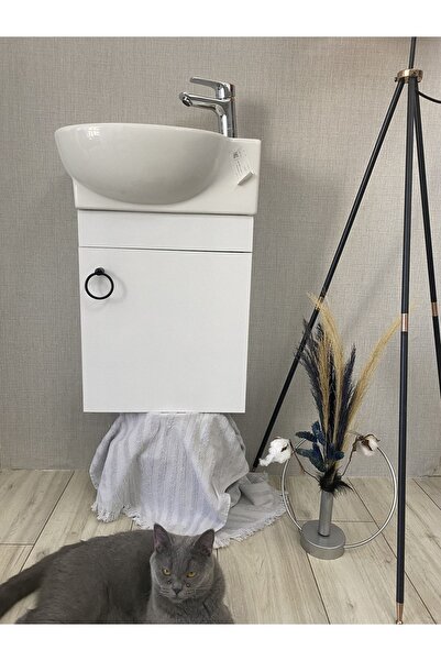 Turkuaz Banyo Ve Tuvalet Mini Köşe Lavabo 28*45 Cm (Banyo Dolabı Dahil)