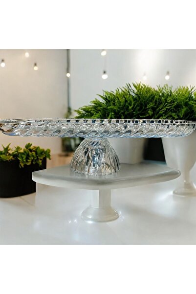 Kaveh glass AYAKLI OVAL CAM SUNUMLUK CAM KEK VE PASTA SUNUMLUK 40 cm santa ayaklı