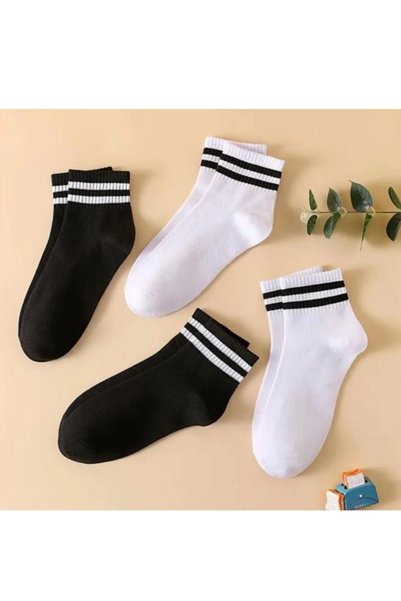 Özbican Unisex 6 Pairs Striped Black/White Tennis Socks