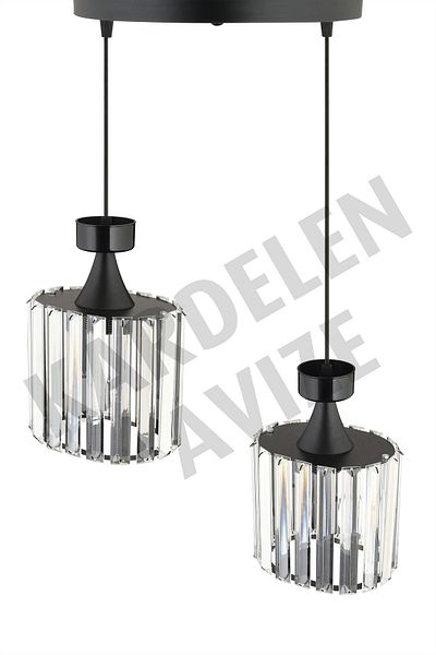 SONSUZ AYDINLATMA&AVİZE Luxury Chandelier - Black 2-Piece Pendant Lamp with Crystal Stone Downward Facing
