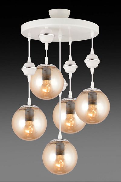 SONSUZ AYDINLATMA&AVİZE White Pendant Lamp Tray 5-Piece Honey Glop Top Glass Chrome Downward Facing Luxury Chandelier