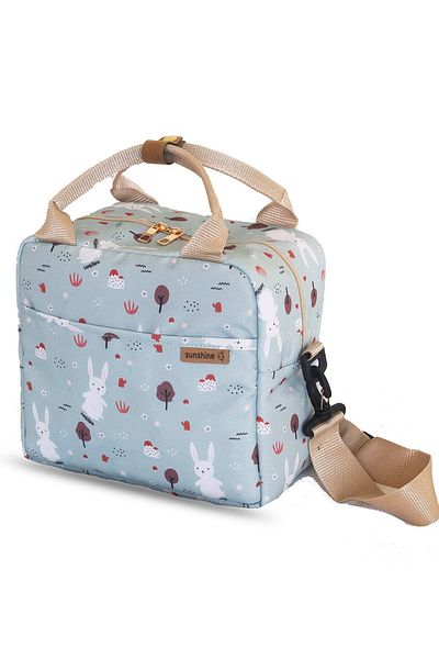 SUNSHINE Aqua Green Rabbit Patterned Thermal Heat Insulated Supplementary Food Meal Transport Nutrition Shoulder Bag