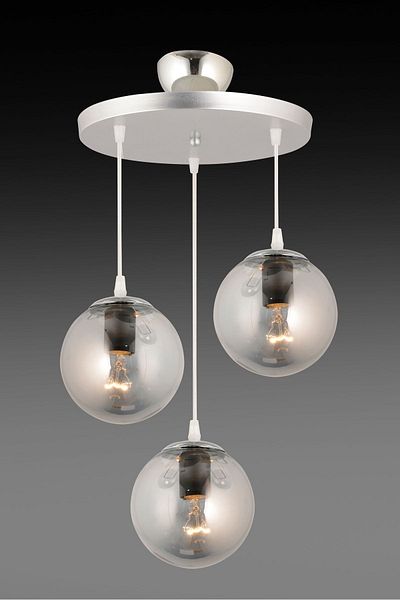 SONSUZ AYDINLATMA&AVİZE Pendant Lamp Tray Chrome 3-Piece Smoked Globe Glass Luxury Chandelier