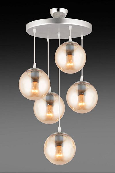 SONSUZ AYDINLATMA&AVİZE Pendant Lamp Tray Chrome 5-Piece Honey Glop Glass Luxury Chandelier