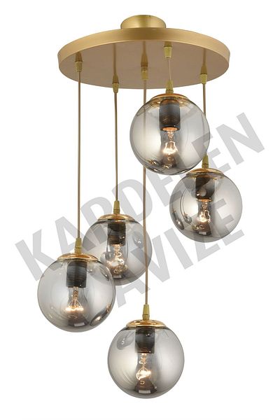 SONSUZ AYDINLATMA&AVİZE 5-Piece Smoked Ball Glass - Pendant Tray Antique and Downward Facing Chandelier