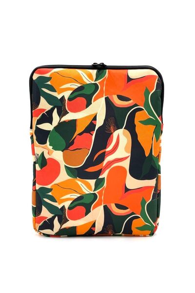 Differ Studio 15.6 بوصة برتقالي-أخضر نمط أوراق استوائية كمبيوتر محمول/ماك بوك/حقيبة كمبيوتر محمول/حقيبة