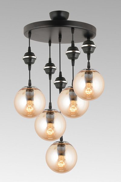 SONSUZ AYDINLATMA&AVİZE Black Pendant Lamp Tray 5-Piece Bal Glop Top Glass Chrome Downward Facing Luxury Chandelier