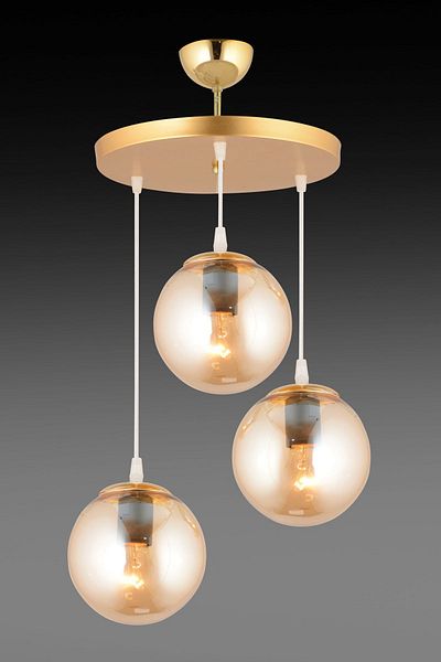 SONSUZ AYDINLATMA&AVİZE Pendant Lamp Tray Gold 3-Piece Bal Glop Glass Luxury Chandelier