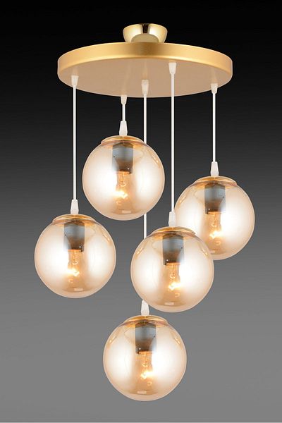 SONSUZ AYDINLATMA&AVİZE Pendant Lamp Tray Gold 5-Piece Honey Glop Glass Luxury Chandelier