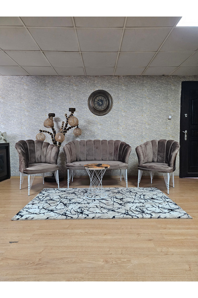 ZAFİR Beyaz Boyalı Tel Ayak Papatya Çay Seti Koltuk Takımı , Balkon, Salon, O...