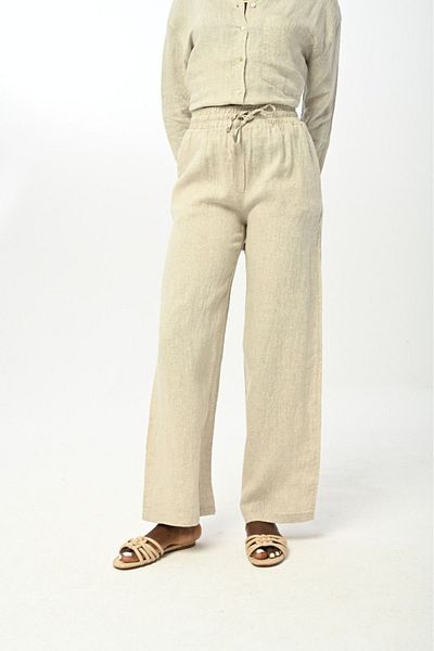 Orfeo Negro Straight Cut - Elastic Waist Women's Trousers, Wide Leg, Natural Color