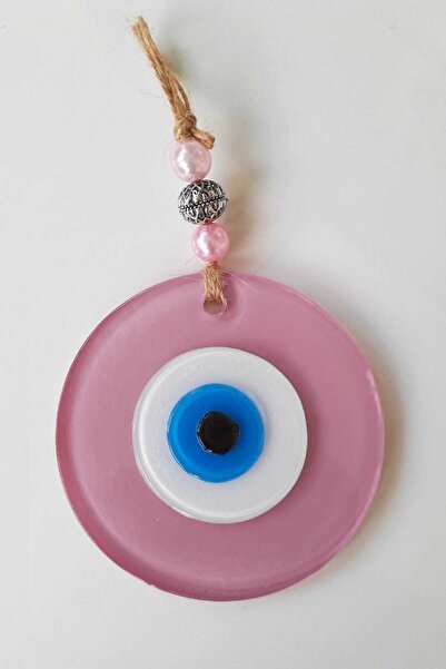 ella'nın çarşısı Розова стъклена мъниста с мотив „лошо око“, ръчно изработена...