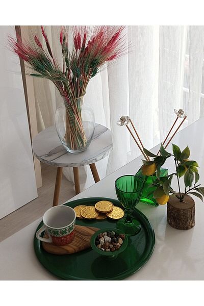 AZRAM HOUSE Green color decorative round single person presentation tray