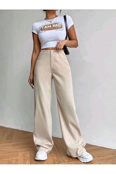 LAMİRAMOOD Pantaloni de damă Palazzo bej - Blugi cu picioare largi