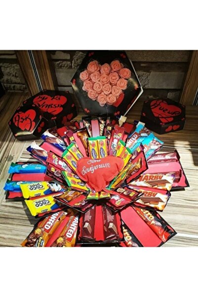 1H2M Hediyelik Hediyelik Çikolatalı Güllü Kutu 1h2m Jklmnnjjjj