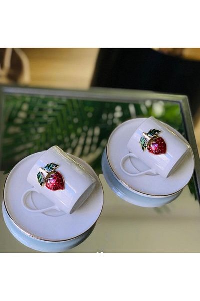 Sillage Home 2-Person Strawberry Cup Set, Gold Lilac Figured Cup Set
