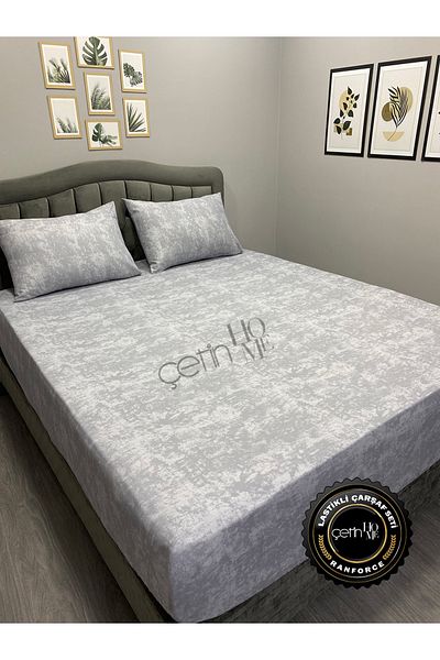 Çetinhome Fabric Fitted Sheet Set - Double and Grey Tone Soft Size Shade