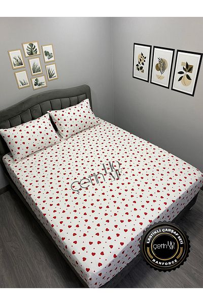 Çetinhome Fabric Fitted Sheet Set - Double and Oversized Heart
