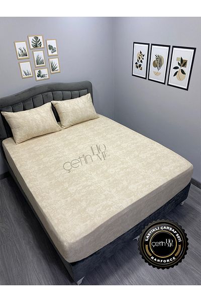 Çetinhome Double and Oversized Fabric Fitted Sheet Set - Shadow Cream
