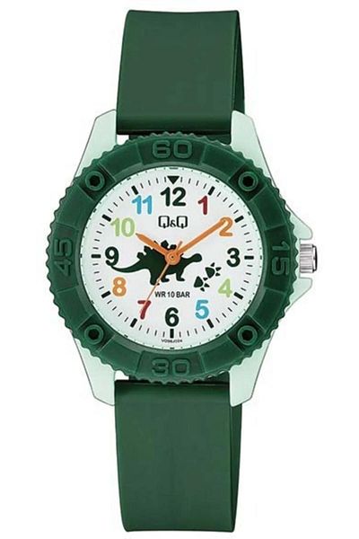 Q&Q Green Dinosaur Pattern - Unisex Children's Watch, Seconds Display and Waterproof