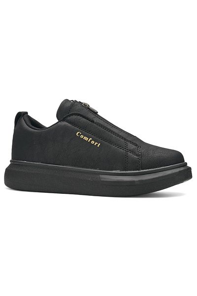 Nstil Pantofi pentru bărbați 111 - negru, cu fermoar, toc gros, talpă cu model și pantofi sport cu vârf oval