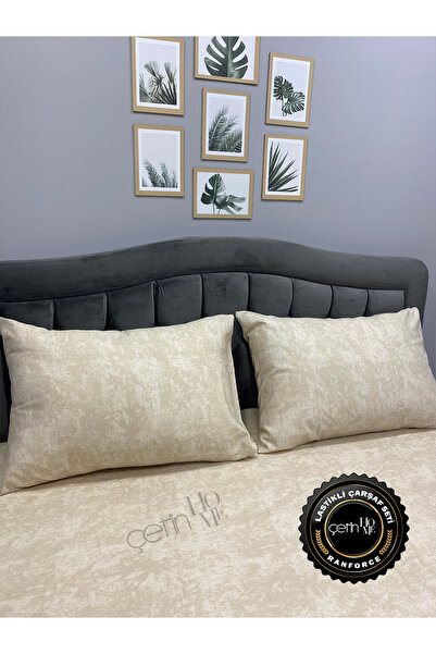 Çetinhome Double and Oversized Fabric Fitted Sheet Set - Shadow Cream