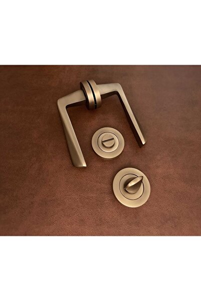 KOLDOOR Piramit Mat Antik Antik Sarı Lüx Yuvarlak Rozetli Wc Banyo Kapı Kolu 1 Takım