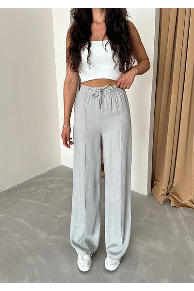 Laluvia Szare 100% lniane spodnie palazzo 3455
