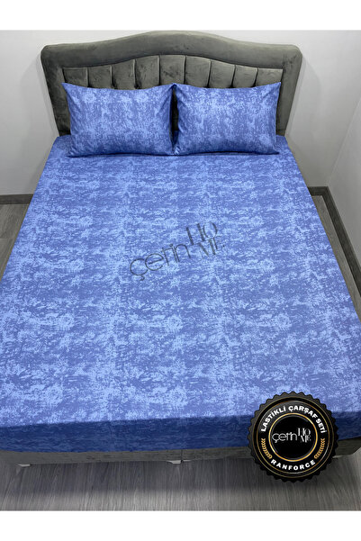 Çetinhome Fabric Fitted Sheet Set - Personality and Oversize Shade Indigo