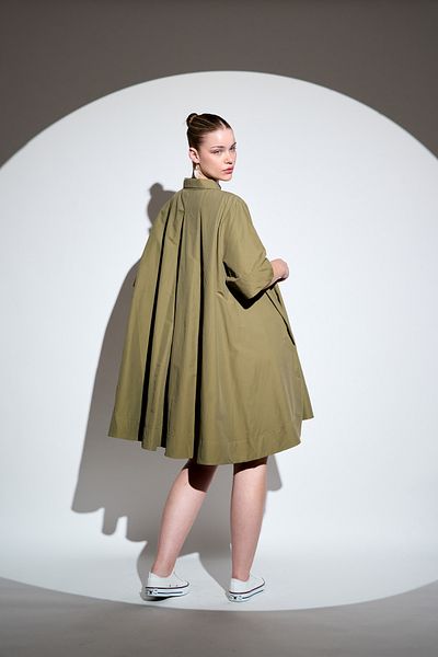 HANIQA Rochie cămașă din popelin cu mânecă scurtă, verde armată