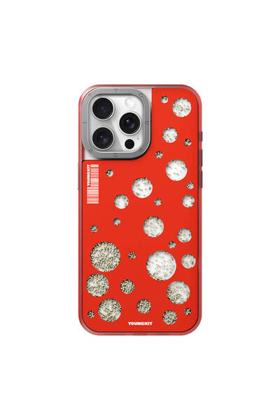 Youngkit iPhone 14 Pro Max Uyumlu Kılıf Magsafe Şarj Özellikli Youngkit Quicksand Beads Serisi Kapak Kırmızı