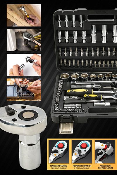 POWER BLACK 132 Pcs Professional Crv Steel - Shielded Steel Gearbox2Battery Powered Drill Glossy Socket Set Gift