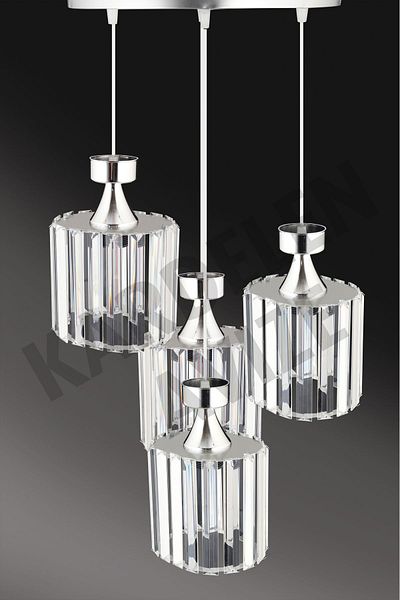 SONSUZ AYDINLATMA&AVİZE Luxury Chandelier - Chrome 4-Piece Pendant Lamp with Crystal and Stone Downward Facing