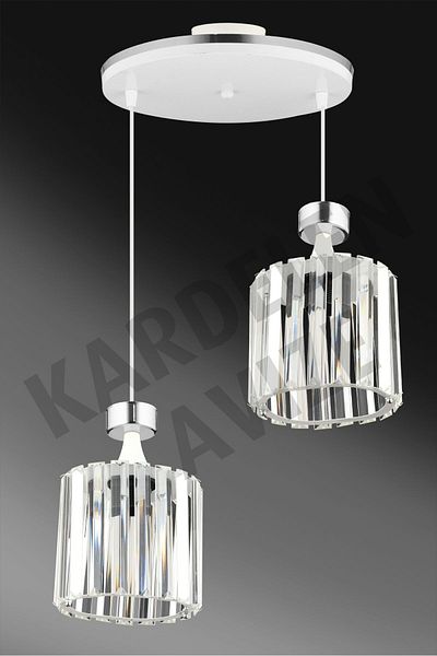 SONSUZ AYDINLATMA&AVİZE Luxury Chandelier - 2-Piece White Pendant Lamp, Chrome Strip and Crystal Stone Downward Facing