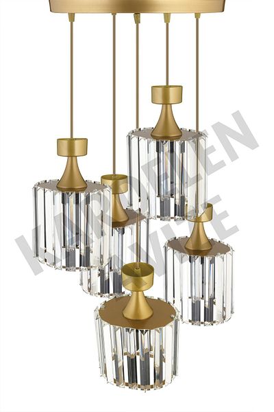 SONSUZ AYDINLATMA&AVİZE 5-Piece Antique Pendant Lamp with Crystal Stone Facing - Luxury Chandelier