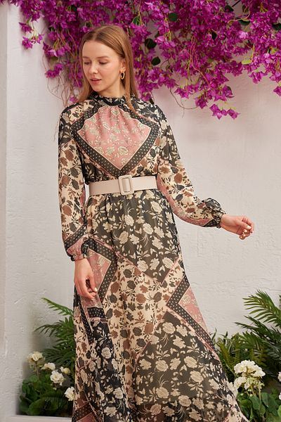Nissra 6-Piece Chiffon Dress - Bell Skirt, Panel Pattern
