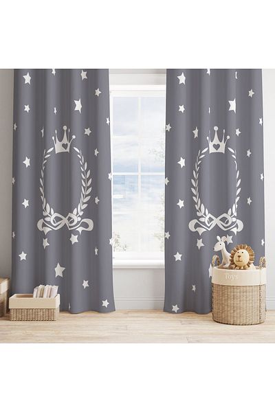 yok yok evim eve dair her şey Crowned Gray Background Curtain