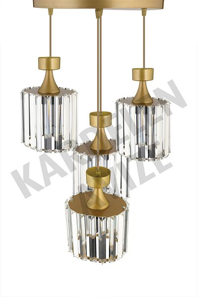 SONSUZ AYDINLATMA&AVİZE 4-Piece Antique Pendant Lamp with Crystal Stone Facing - Luxury Chandelier