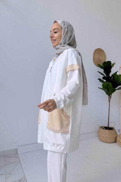 Ka Hijab Set de costume cu buzunar alb