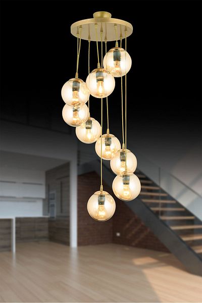 SONSUZ AYDINLATMA&AVİZE Infinite Pendant Lamp Tray Antique 9-Piece Bal Glop Glass Luxury Chandelier