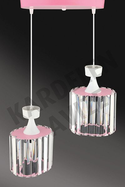 SONSUZ AYDINLATMA&AVİZE 2-Piece Pink Pendant Lamp with Stone Crystal Downward Facing - Luxury Chandelier