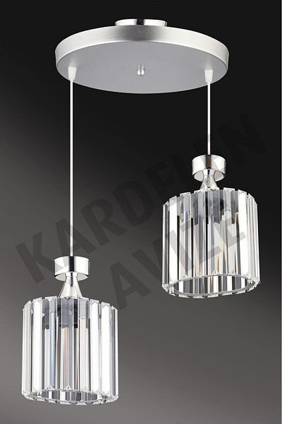 SONSUZ AYDINLATMA&AVİZE Kardelen Chrome 2-Piece Pendant Lamp Crystal Stone Downward Facing Luxury Chandelier