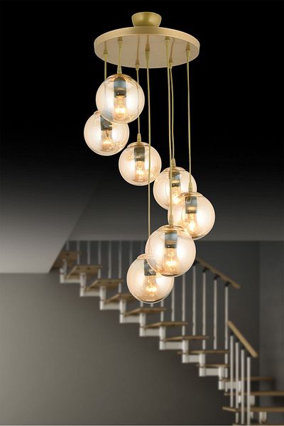 SONSUZ AYDINLATMA&AVİZE Infinite Pendant Lamp Tray Antique 7-Piece Bal Glop Glass Luxury Chandelier