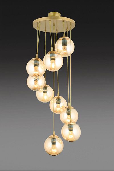 SONSUZ AYDINLATMA&AVİZE Infinite Pendant Lamp Tray Antique 9-Piece Bal Glop Glass Luxury Chandelier